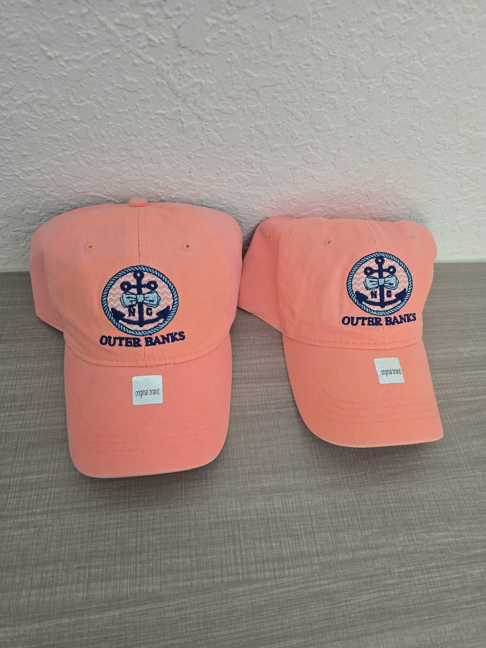 Set of 2 Outer Banks NC Anchor Baseball Caps - Salmon/Coral Pink